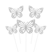 Топперы, Ажурные бабочки, Серебро, 18 см, 10 шт.