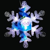Светодиодная фигура &quot;Снежинка со снеговиком&quot; Синий, на батарейках / Белый акрил, 7 Белых светодиодов