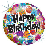 B 18" Круг Шары С днём рождения Голография / Party Balloon Birthday