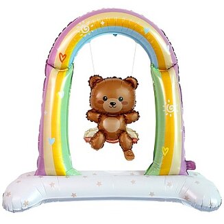 К Шар 3D (39''/99 см) Фигура на подставке, Мишка на качелях
