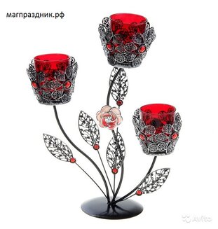 Подсвечник металл 3 свечи "Цветок" 26 х 9,7 х 32 см, красный 139320