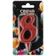 Свеча Цифра, 8 Овал, Красный, с блестками, 8 см