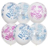 M 12"/30см Пастель+Декоратор WHITE&TRANSPARENT(шелк) 5 ст. рис #ДР 25шт