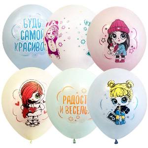 M 12"/30см Пастель Macaroons ассорти рис. Baby Girls 25шт шар латекс