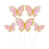 Топперы, Волшебные бабочки, Розовый/Золото, 19 см, 10 шт.
