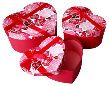 Набор коробок 3 в 1 "С любовью. Розы" Красный с бантом / сердце (22*10;27*12;31*15см) 2520-G