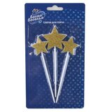 Набор свечей Звезда, Золото, с блестками, 8,5 см, 3 шт. с держат.