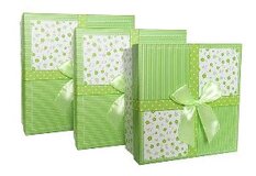 Набор коробок 3 в 1 "Презент" Зеленый с бантом / квадрат 15,5*15,5*7 / 18*18*8,5 / 20*20*9,5 см