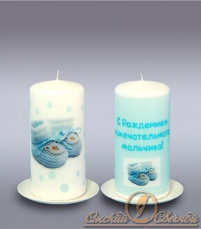 свеча пенек "с рождением мальчика" 60*125