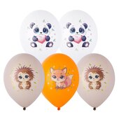 B Шар с рисунком 14" Зверюшки милые 5 цв. 25шт/уп