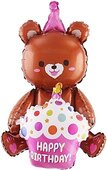К Шар 3D (38''/97 см) Фигура Мишка с капкейком, Коричневый