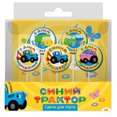 Свеча Круг, Синий трактор, 6,5 см, 5 шт. с держат.