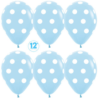 S 12'' Белые точки, Голубой (040), пастель, 5 ст, 50 шт. 301501
