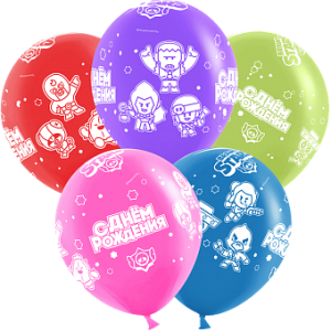 K 12" Brawl Stars, С Днем Рождения, дизайн №4, Ассорти, пастель, 5 ст, 25 шт.