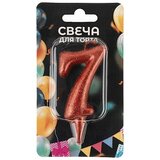 Свеча Цифра, 7 Овал, Красный, с блестками, 8 см