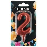 Свеча Цифра, 2 Овал, Красный, с блестками, 8 см