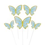 Топперы, Волшебные бабочки, Голубой/Золото, 19 см, 10 шт.