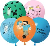 K 12" С Днем Рождения! Пиксельный Герой, Ассорти, пастель, 2 ст, 25 шт.