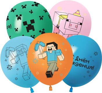 K 12" С Днем Рождения! Пиксельный Герой, Ассорти, пастель, 2 ст, 25 шт.