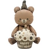 К Шар 3D (23''/58 см) Фигура, Мишка с капкейком, Бежевый, Сатин