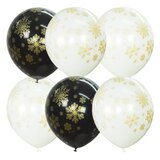 M 12"/30см BLACK&WHITE&TRANSPARENT (шелк) 5 ст. рис Снежинки золотые 25шт