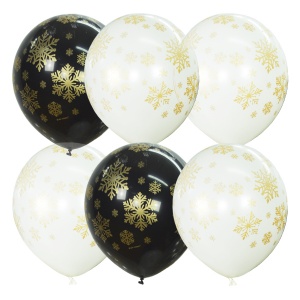 M 12"/30см BLACK&amp;WHITE&amp;TRANSPARENT (шелк) 5 ст. рис Снежинки золотые 25шт