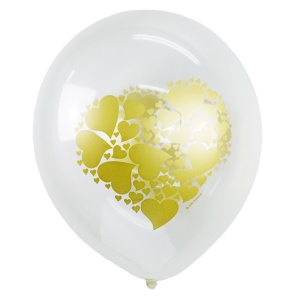 M 12&quot;/30см Декоратор TRANSPARENT (шелк) 2 ст. рис Сердце золото 25шт шар латекс