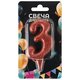 Свеча Цифра, 3 Овал, Красный, с блестками, 8 см