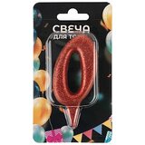 Свеча Цифра, 0 Овал, Красный, с блестками, 8 см