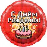 F 18 Круг, Пиксели, С Днем Рождения! (торт), Красный